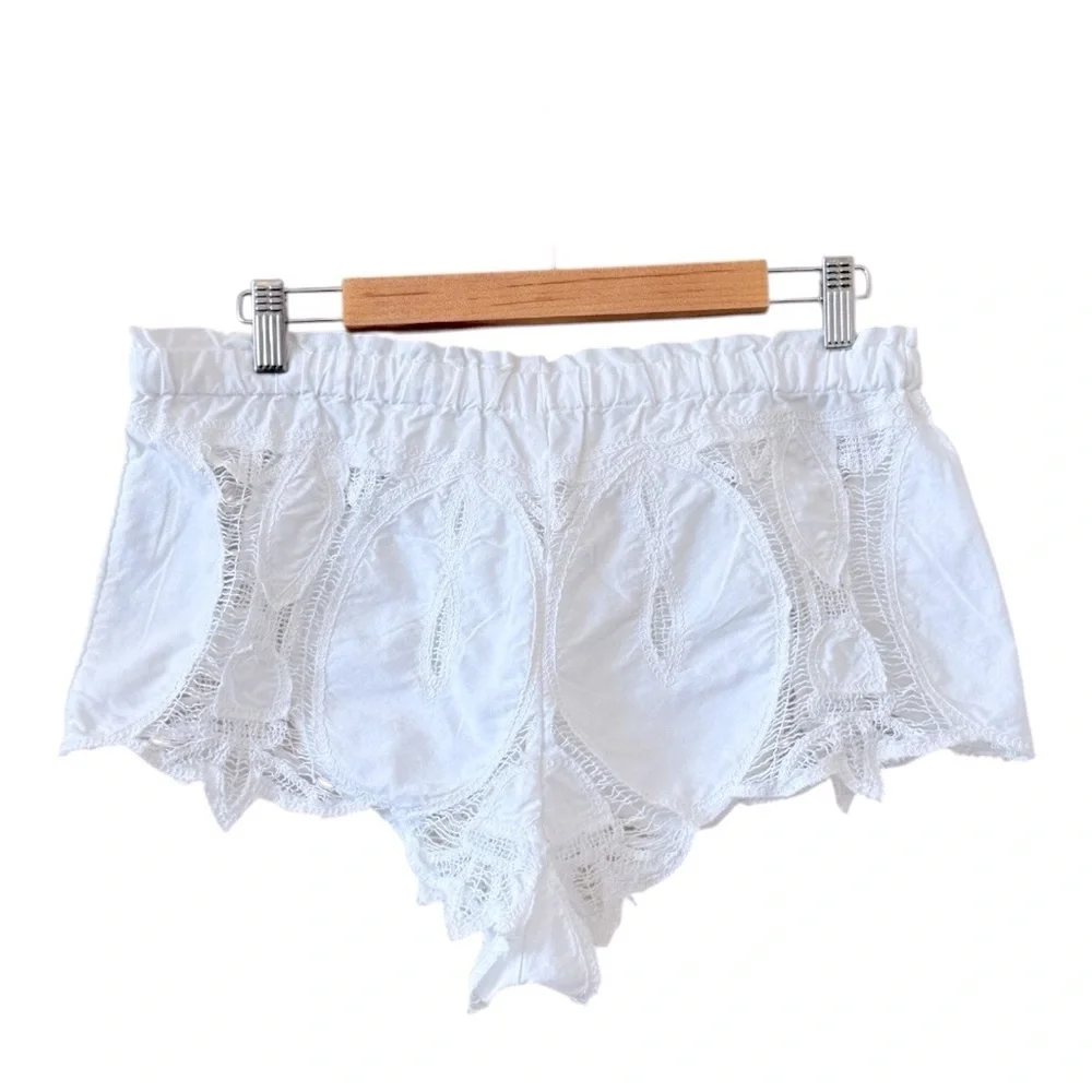 FREE PEOPLE Brittany Embroidered Micro Shorts White Size M - Picture 3 of 10